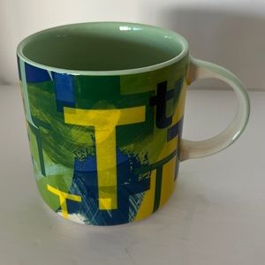 Anthropologie Green Blue Ceramic Lottie Monogram Letter "T" Coffee Mug Tea Cup T